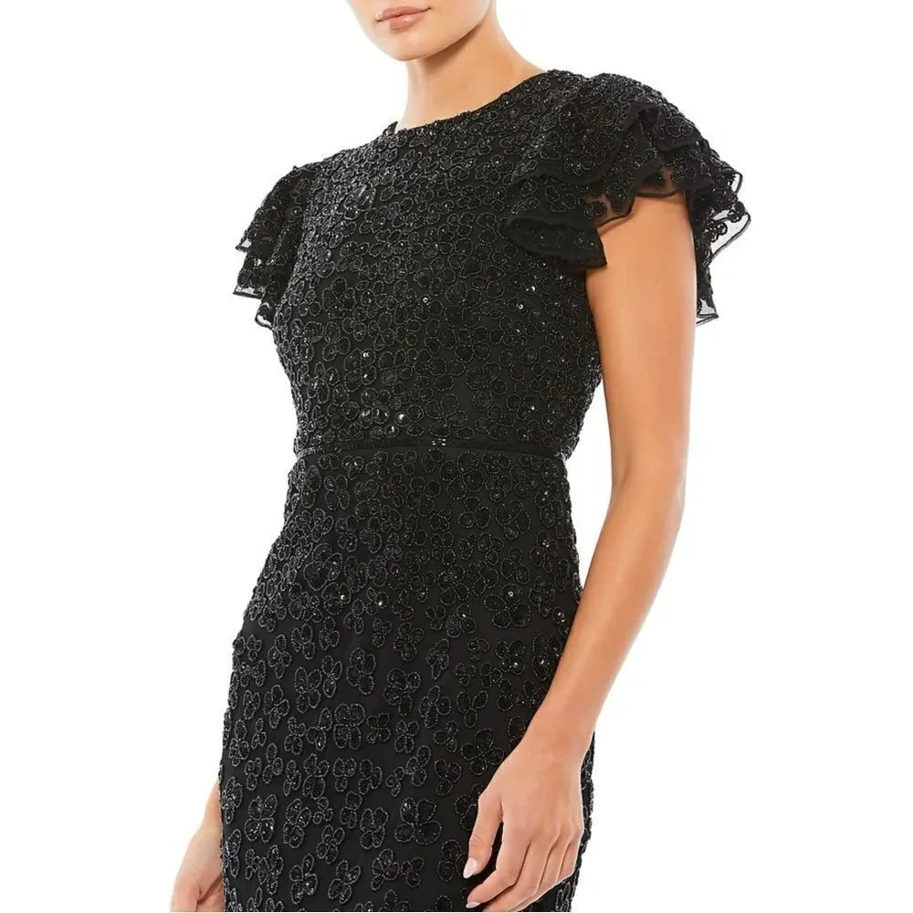 Mac Duggal Floral Beaded Sheath Dress size 2